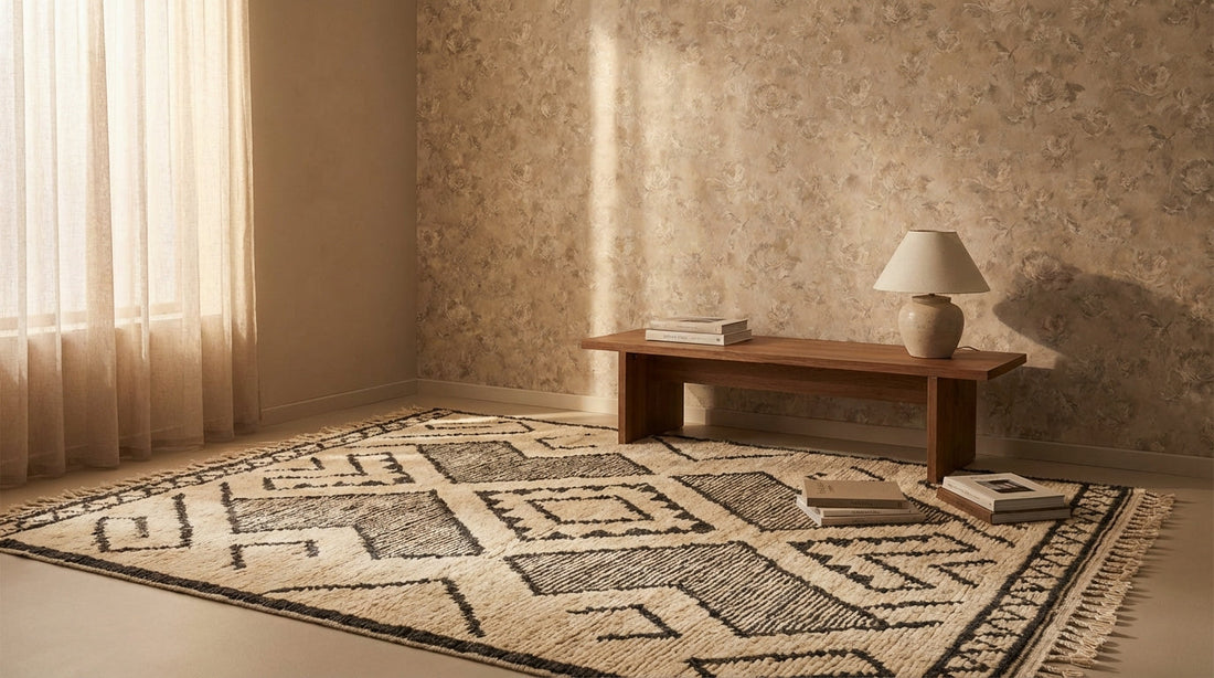 Minimalist İç Mekanda Halı Deseni ve Duvar Kağıdı Çatışması