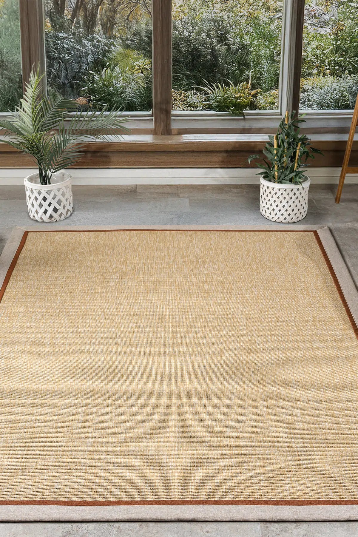 Bombay Bej Halı Bej Terra Bordürlü Kolay Temizlenen Hasır Dokulu Sisal Halı 663