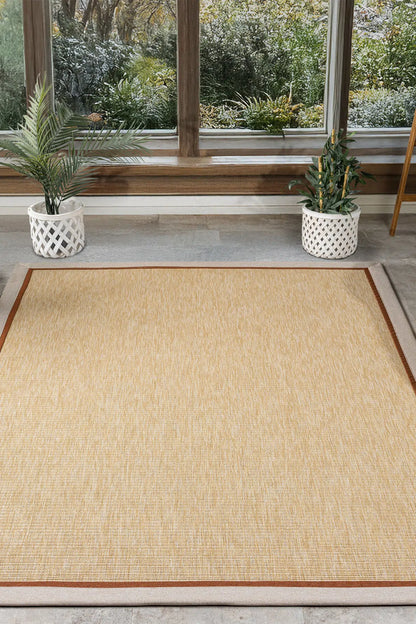 Bombay Bej Halı Bej Terra Bordürlü Kolay Temizlenen Hasır Dokulu Sisal Halı 663