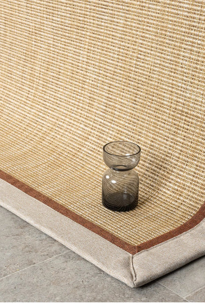 Bombay Bej Halı Bej Terra Bordürlü Kolay Temizlenen Hasır Dokulu Sisal Halı 663