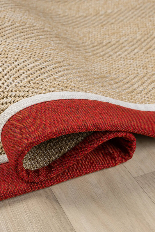 Bombay Bej Halı Bordo Krem Bordürlü Kolay Temizlenen Hasır Dokulu Sisal Halı 665