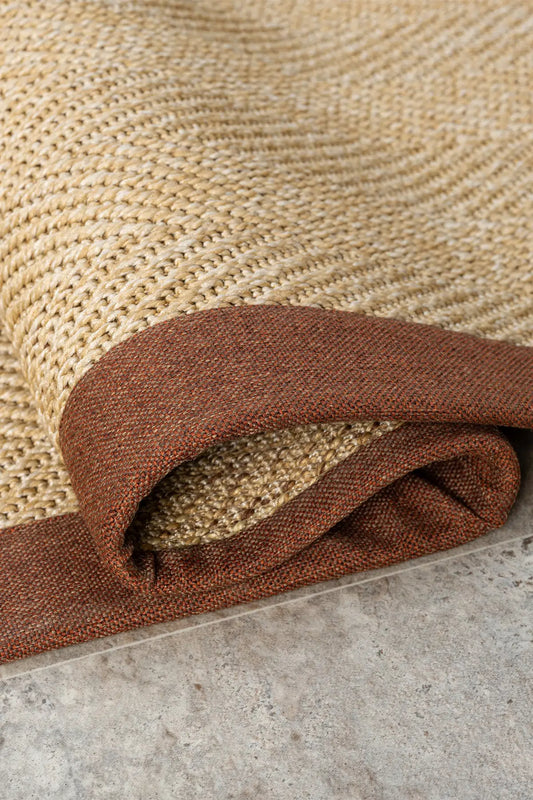 Bombay Bej Halı Terra Bordürlü Kolay Temizlenen Hasır Dokulu Sisal Halı 665