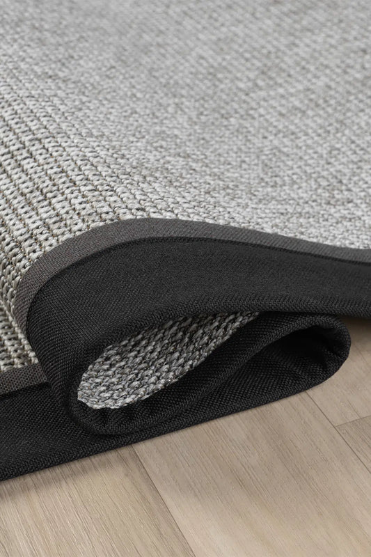 Bombay Gri Halı Siyah Antrasit Bordürlü Kolay Temizlenen Hasır Dokulu Sisal Halı 664