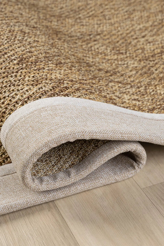 Bombay Kahve Halı Bej Krem Bordürlü Kolay Temizlenen Hasır Dokulu Sisal Halı 665