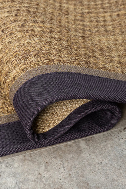Bombay Kahve Halı Mor Kahve Bordürlü Kolay Temizlenen Hasır Dokulu Sisal Halı 666