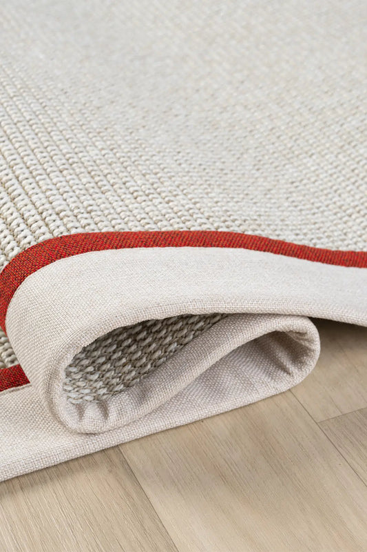 Bombay Krem Halı Krem Bordo Bordürlü Kolay Temizlenen Hasır Dokulu Sisal Halı 664