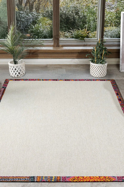 Bombay Krem Halı Multi Bordürlü Kolay Temizlenen Hasır Dokulu Sisal Halı 664