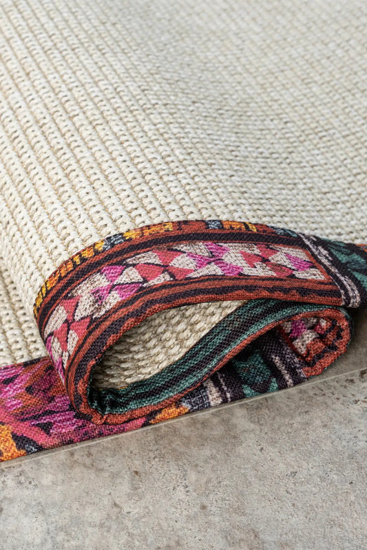 Bombay Krem Halı Multi Bordürlü Kolay Temizlenen Hasır Dokulu Sisal Halı 664