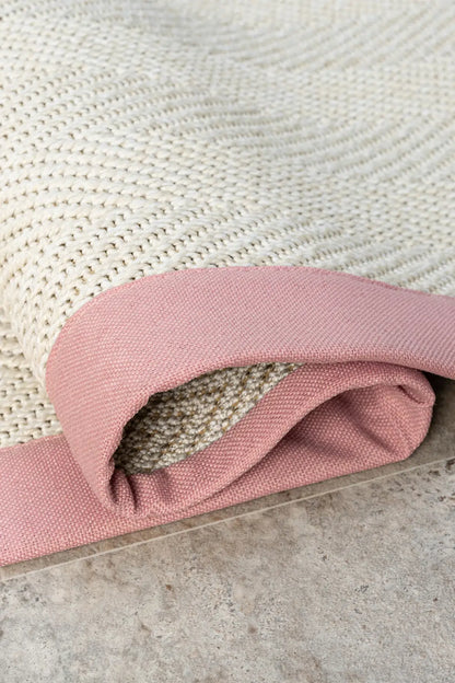 Bombay Krem Halı Pembe Bordürlü Kolay Temizlenen Hasır Dokulu Sisal Halı 665