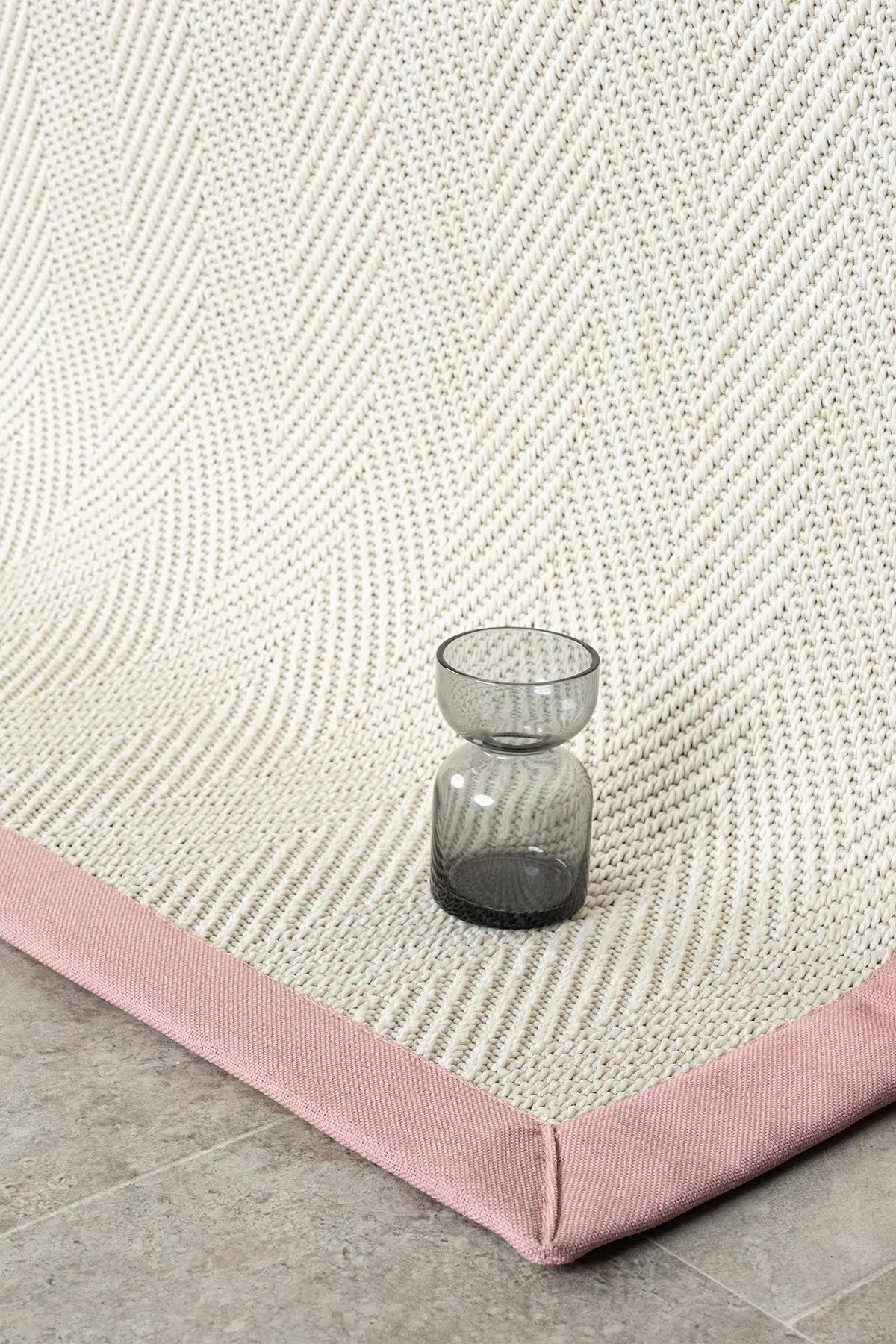 Bombay Krem Halı Pembe Bordürlü Kolay Temizlenen Hasır Dokulu Sisal Halı 665