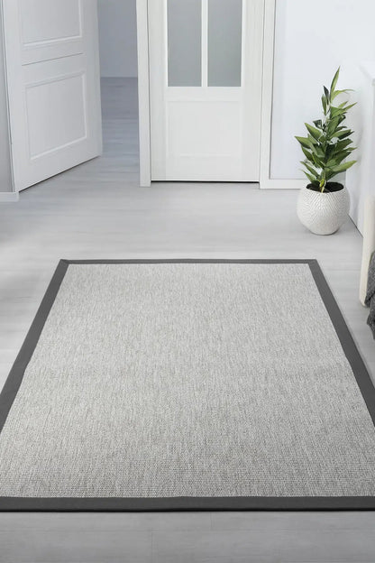 Bombay Gri Halı Antrasit Bordürlü Kolay Temizlenen Hasır Dokulu Sisal Halı 664
