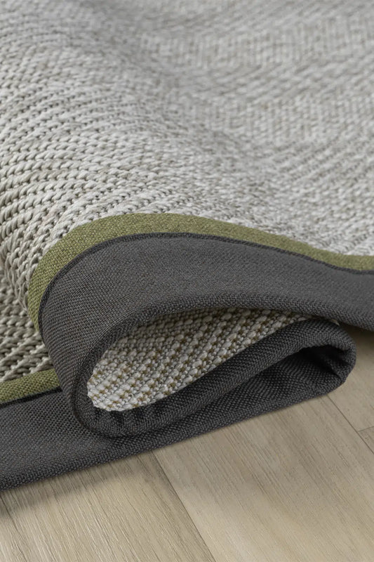 Bombay Gri Halı Antrasit Yeşil Bordürlü Kolay Temizlenen Hasır Dokulu Sisal Halı 665